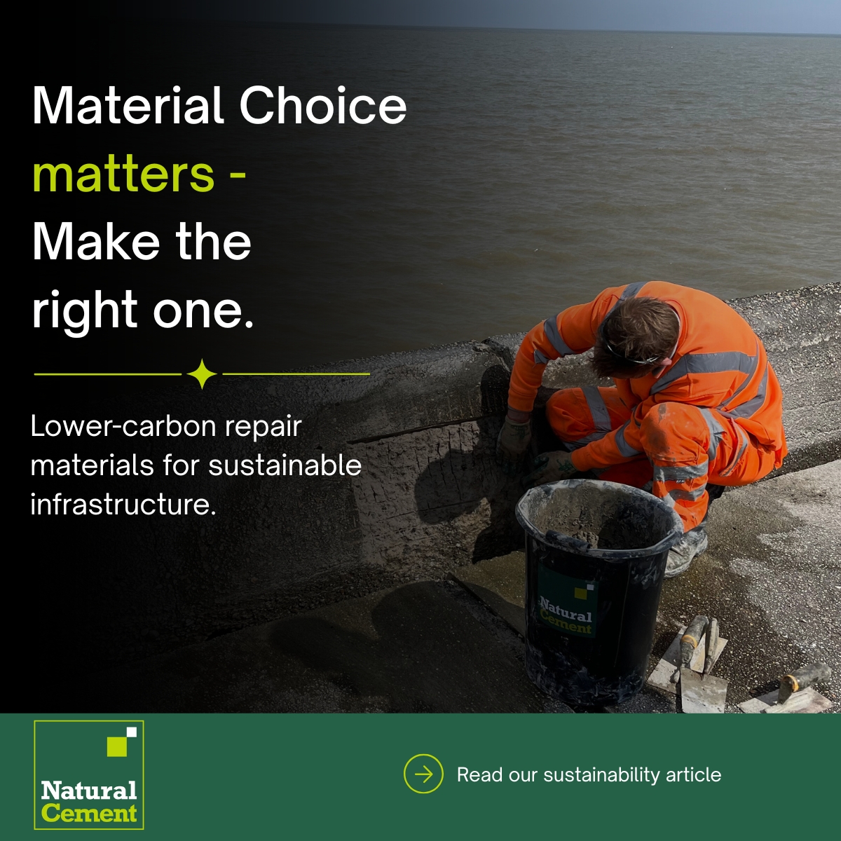 Natural Cement graphic stating Material choice matters
